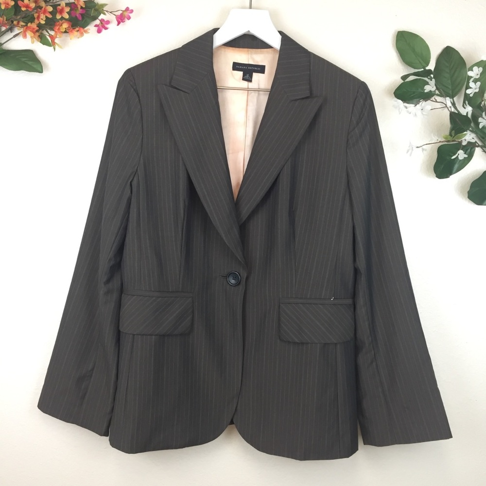 Banana Republic Grey Wool Blazer Pink Pinstripes